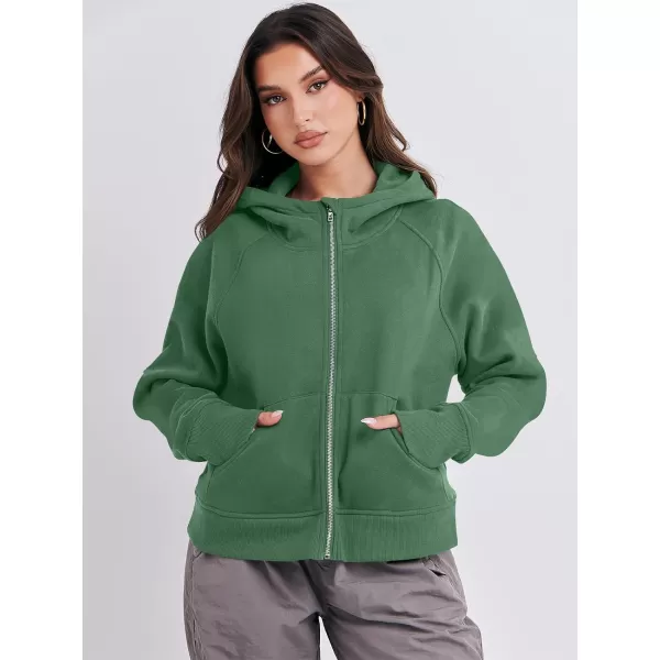 imageANRABESS Women Hoodies Fleece Lined Full Zipper Sweatshirts Long Sleeve Crop Tops Clothes Sweater Thumb HoleDeep Green