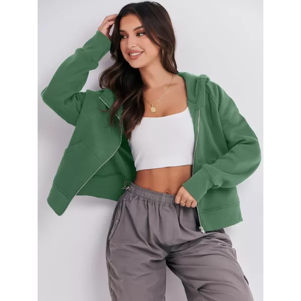 imageANRABESS Women Hoodies Fleece Lined Full Zipper Sweatshirts Long Sleeve Crop Tops Clothes Sweater Thumb HoleDeep Green