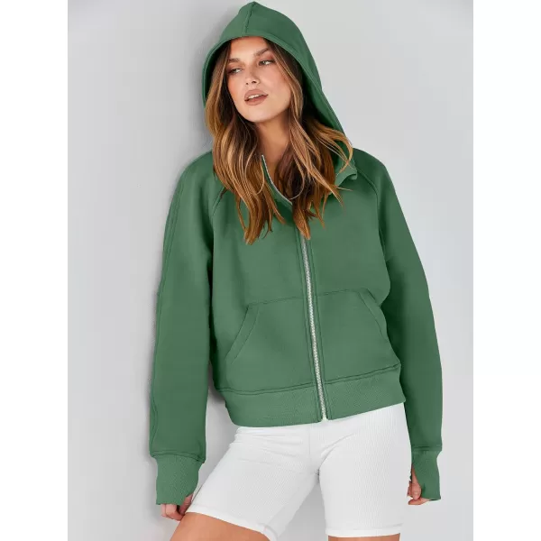 imageANRABESS Women Hoodies Fleece Lined Full Zipper Sweatshirts Long Sleeve Crop Tops Clothes Sweater Thumb HoleDeep Green