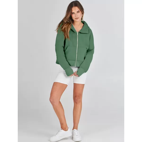 imageANRABESS Women Hoodies Fleece Lined Full Zipper Sweatshirts Long Sleeve Crop Tops Clothes Sweater Thumb HoleDeep Green