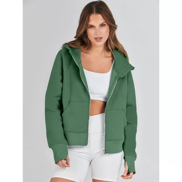 imageANRABESS Women Hoodies Fleece Lined Full Zipper Sweatshirts Long Sleeve Crop Tops Clothes Sweater Thumb HoleDeep Green