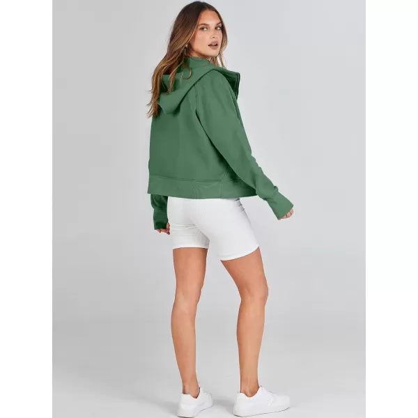 imageANRABESS Women Hoodies Fleece Lined Full Zipper Sweatshirts Long Sleeve Crop Tops Clothes Sweater Thumb HoleDeep Green