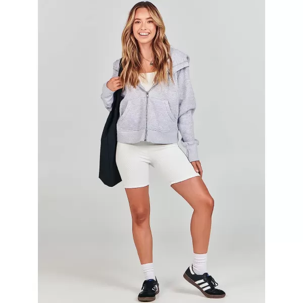 imageANRABESS Women Hoodies Fleece Lined Full Zipper Sweatshirts Long Sleeve Crop Tops Clothes Sweater Thumb HoleGery