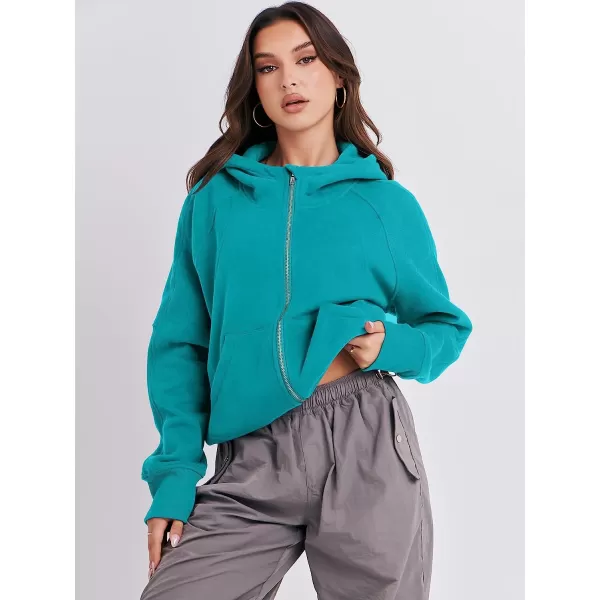 imageANRABESS Women Hoodies Fleece Lined Full Zipper Sweatshirts Long Sleeve Crop Tops Clothes Sweater Thumb HoleLake