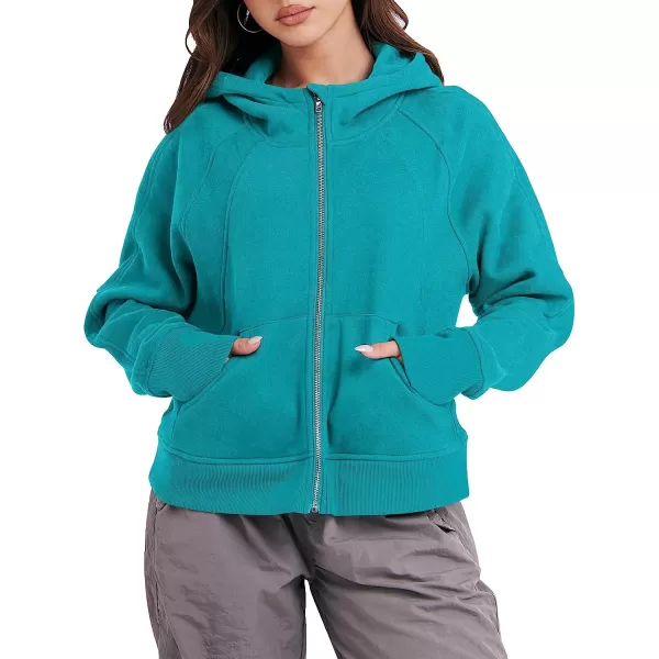 imageANRABESS Women Hoodies Fleece Lined Full Zipper Sweatshirts Long Sleeve Crop Tops Clothes Sweater Thumb HoleLake