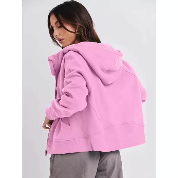 imageANRABESS Women Hoodies Fleece Lined Full Zipper Sweatshirts Long Sleeve Crop Tops Clothes Sweater Thumb HolePink