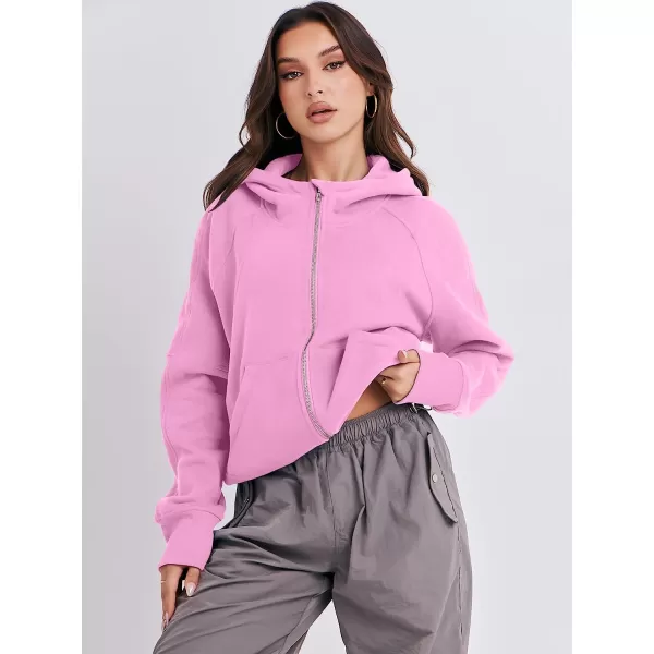 imageANRABESS Women Hoodies Fleece Lined Full Zipper Sweatshirts Long Sleeve Crop Tops Clothes Sweater Thumb HolePink