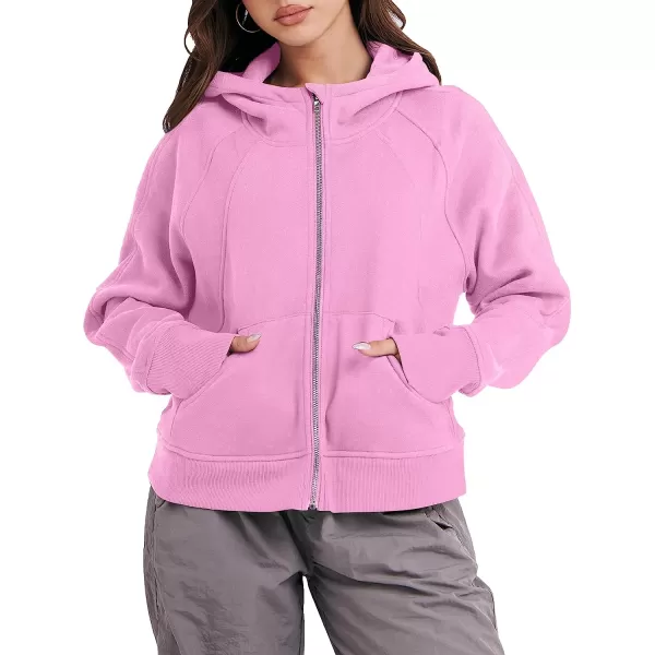 imageANRABESS Women Hoodies Fleece Lined Full Zipper Sweatshirts Long Sleeve Crop Tops Clothes Sweater Thumb HolePink