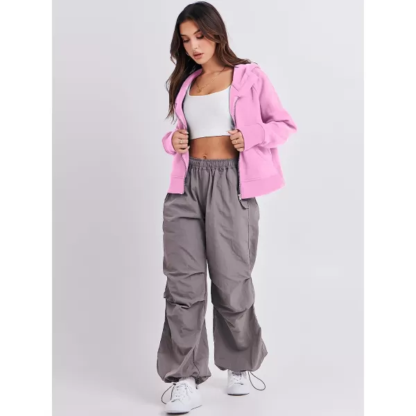 imageANRABESS Women Hoodies Fleece Lined Full Zipper Sweatshirts Long Sleeve Crop Tops Clothes Sweater Thumb HolePink