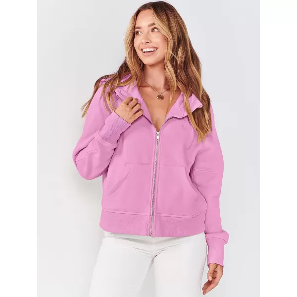 imageANRABESS Women Hoodies Fleece Lined Full Zipper Sweatshirts Long Sleeve Crop Tops Clothes Sweater Thumb HolePink