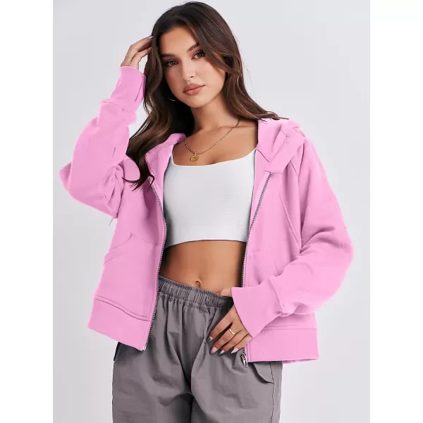imageANRABESS Women Hoodies Fleece Lined Full Zipper Sweatshirts Long Sleeve Crop Tops Clothes Sweater Thumb HolePink