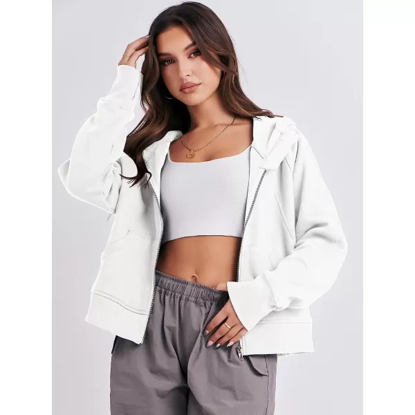 imageANRABESS Women Hoodies Fleece Lined Full Zipper Sweatshirts Long Sleeve Crop Tops Clothes Sweater Thumb HoleWhite