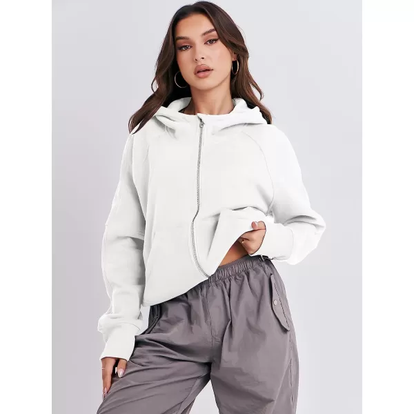 imageANRABESS Women Hoodies Fleece Lined Full Zipper Sweatshirts Long Sleeve Crop Tops Clothes Sweater Thumb HoleWhite