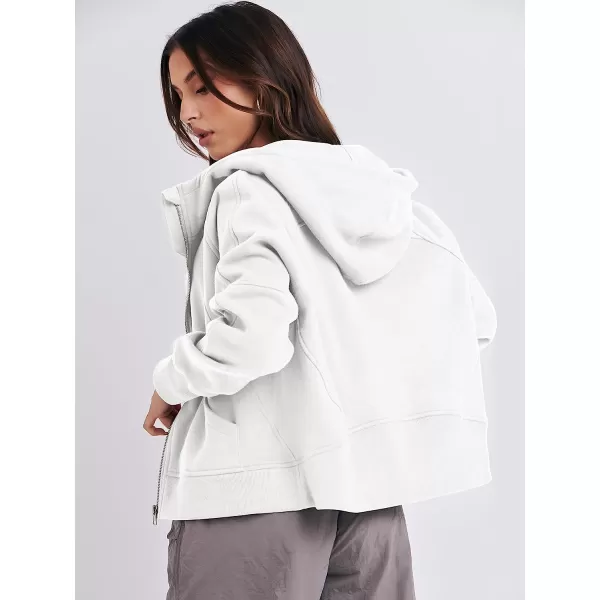 imageANRABESS Women Hoodies Fleece Lined Full Zipper Sweatshirts Long Sleeve Crop Tops Clothes Sweater Thumb HoleWhite