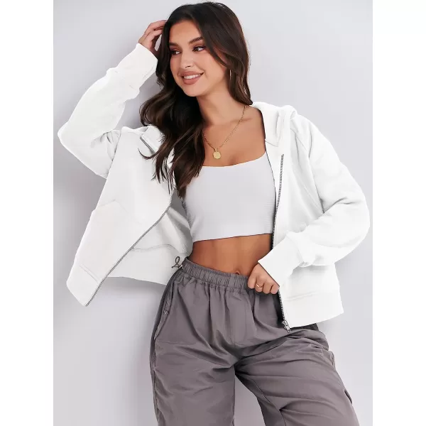 imageANRABESS Women Hoodies Fleece Lined Full Zipper Sweatshirts Long Sleeve Crop Tops Clothes Sweater Thumb HoleWhite