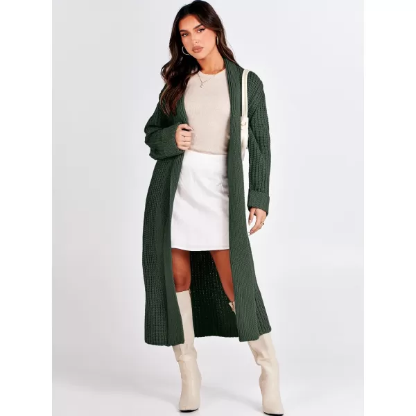 imageANRABESS Women Knit Long Cardigan Long Sleeve Open Front Lapel Oversized Sweater Coat 2023 Fall ClothesArmy Green