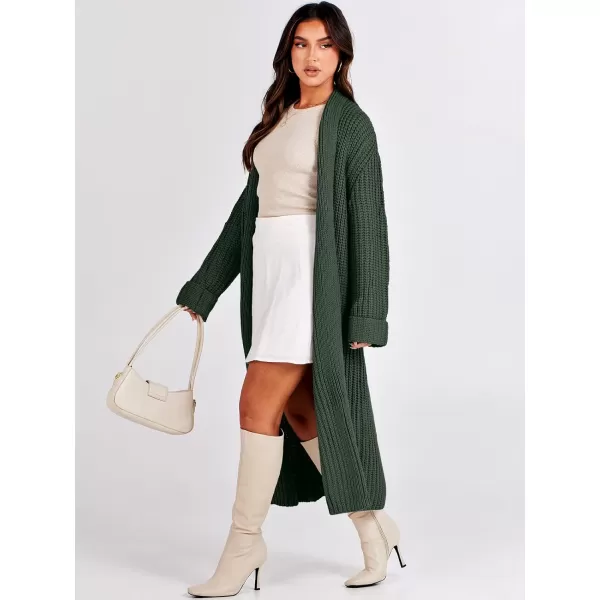 imageANRABESS Women Knit Long Cardigan Long Sleeve Open Front Lapel Oversized Sweater Coat 2023 Fall ClothesArmy Green