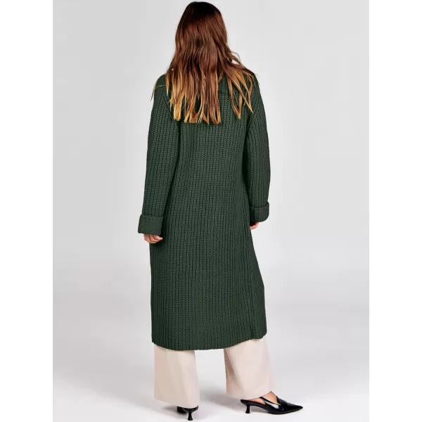 imageANRABESS Women Knit Long Cardigan Long Sleeve Open Front Lapel Oversized Sweater Coat 2023 Fall ClothesArmy Green