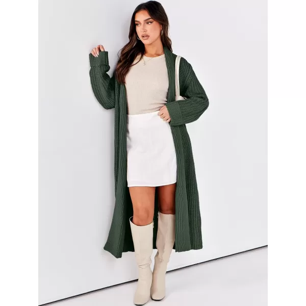 imageANRABESS Women Knit Long Cardigan Long Sleeve Open Front Lapel Oversized Sweater Coat 2023 Fall ClothesArmy Green