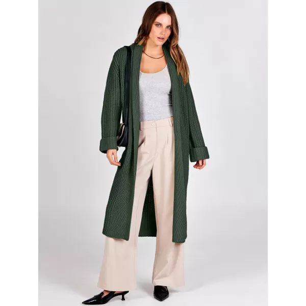 imageANRABESS Women Knit Long Cardigan Long Sleeve Open Front Lapel Oversized Sweater Coat 2023 Fall ClothesArmy Green