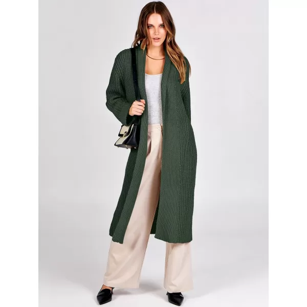 imageANRABESS Women Knit Long Cardigan Long Sleeve Open Front Lapel Oversized Sweater Coat 2023 Fall ClothesArmy Green
