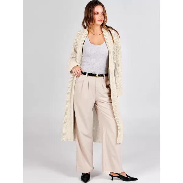 imageANRABESS Women Knit Long Cardigan Long Sleeve Open Front Lapel Oversized Sweater Coat 2023 Fall ClothesBeige