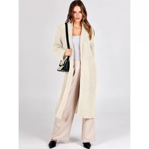 imageANRABESS Women Knit Long Cardigan Long Sleeve Open Front Lapel Oversized Sweater Coat 2023 Fall ClothesBeige