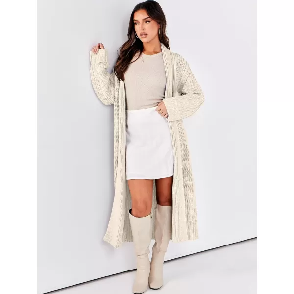 imageANRABESS Women Knit Long Cardigan Long Sleeve Open Front Lapel Oversized Sweater Coat 2023 Fall ClothesBeige