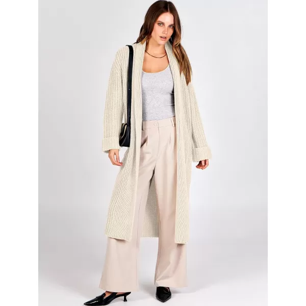 imageANRABESS Women Knit Long Cardigan Long Sleeve Open Front Lapel Oversized Sweater Coat 2023 Fall ClothesBeige