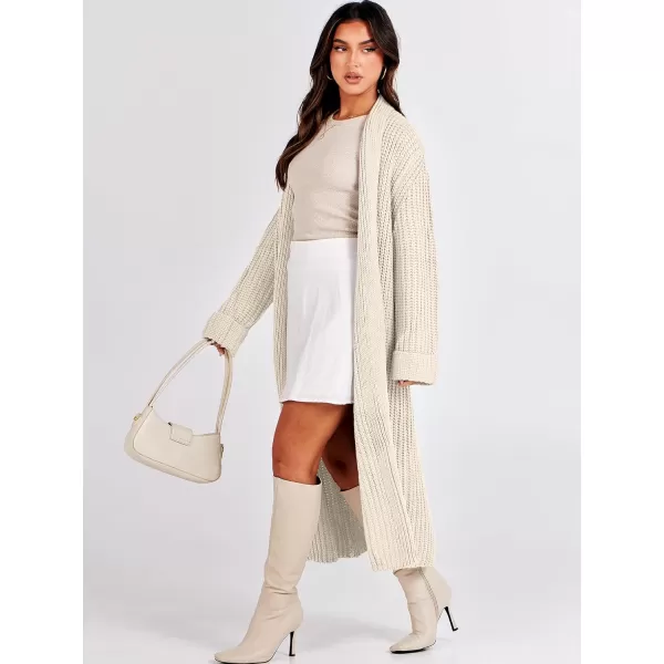 imageANRABESS Women Knit Long Cardigan Long Sleeve Open Front Lapel Oversized Sweater Coat 2023 Fall ClothesBeige