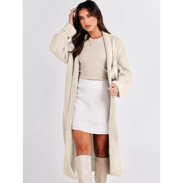 imageANRABESS Women Knit Long Cardigan Long Sleeve Open Front Lapel Oversized Sweater Coat 2023 Fall ClothesBeige