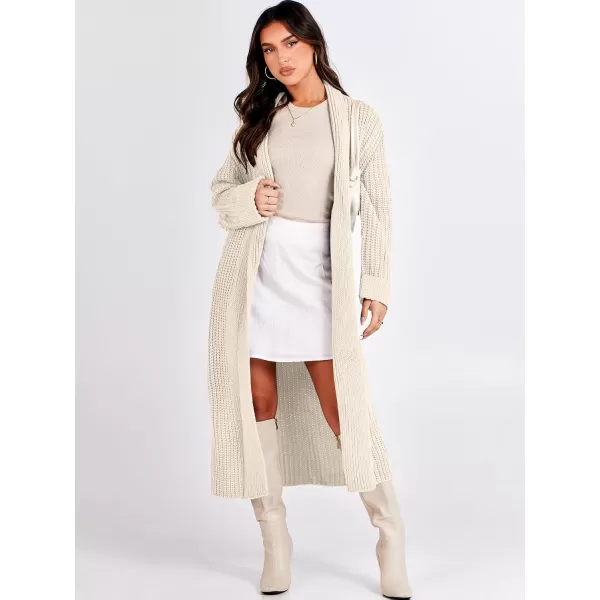 imageANRABESS Women Knit Long Cardigan Long Sleeve Open Front Lapel Oversized Sweater Coat 2023 Fall ClothesBeige