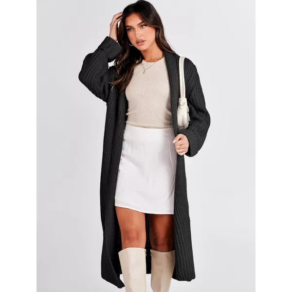 imageANRABESS Women Knit Long Cardigan Long Sleeve Open Front Lapel Oversized Sweater Coat 2023 Fall ClothesBlack