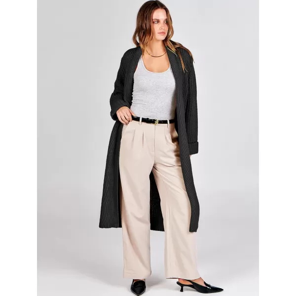 imageANRABESS Women Knit Long Cardigan Long Sleeve Open Front Lapel Oversized Sweater Coat 2023 Fall ClothesBlack