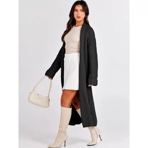 imageANRABESS Women Knit Long Cardigan Long Sleeve Open Front Lapel Oversized Sweater Coat 2023 Fall ClothesBlack