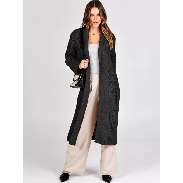 imageANRABESS Women Knit Long Cardigan Long Sleeve Open Front Lapel Oversized Sweater Coat 2023 Fall ClothesBlack