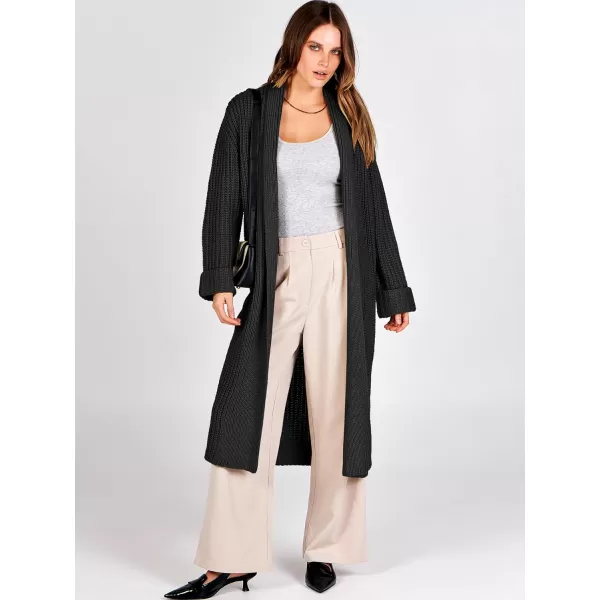 imageANRABESS Women Knit Long Cardigan Long Sleeve Open Front Lapel Oversized Sweater Coat 2023 Fall ClothesBlack