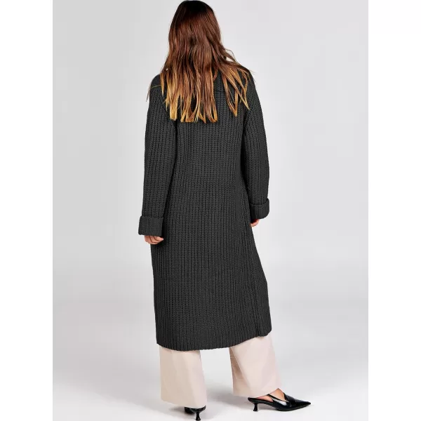 imageANRABESS Women Knit Long Cardigan Long Sleeve Open Front Lapel Oversized Sweater Coat 2023 Fall ClothesBlack