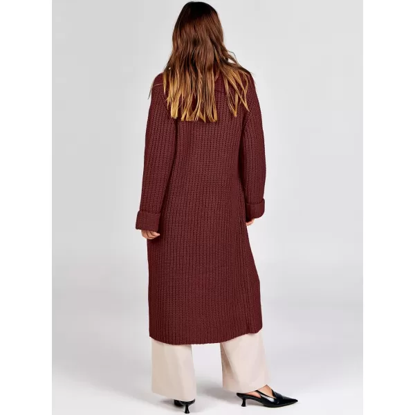 imageANRABESS Women Knit Long Cardigan Long Sleeve Open Front Lapel Oversized Sweater Coat 2023 Fall ClothesBurgundy