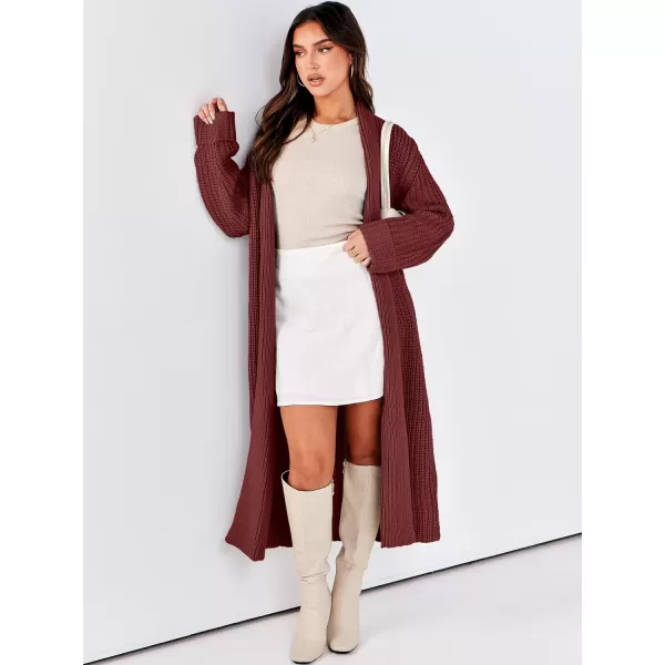 imageANRABESS Women Knit Long Cardigan Long Sleeve Open Front Lapel Oversized Sweater Coat 2023 Fall ClothesBurgundy