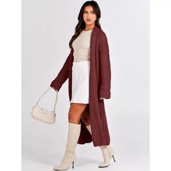 imageANRABESS Women Knit Long Cardigan Long Sleeve Open Front Lapel Oversized Sweater Coat 2023 Fall ClothesBurgundy