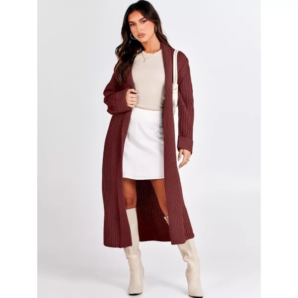 imageANRABESS Women Knit Long Cardigan Long Sleeve Open Front Lapel Oversized Sweater Coat 2023 Fall ClothesBurgundy