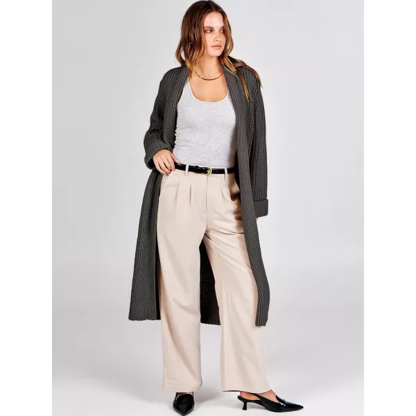 imageANRABESS Women Knit Long Cardigan Long Sleeve Open Front Lapel Oversized Sweater Coat 2023 Fall ClothesDeep Coffee