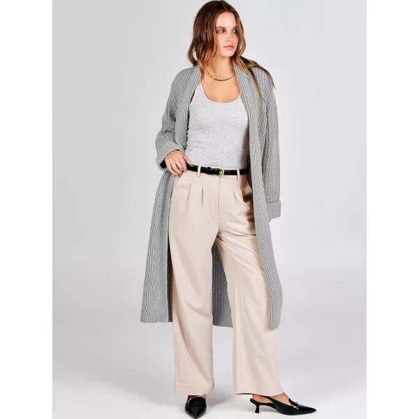 imageANRABESS Women Knit Long Cardigan Long Sleeve Open Front Lapel Oversized Sweater Coat 2023 Fall ClothesGrey