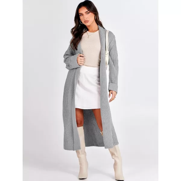 imageANRABESS Women Knit Long Cardigan Long Sleeve Open Front Lapel Oversized Sweater Coat 2023 Fall ClothesGrey