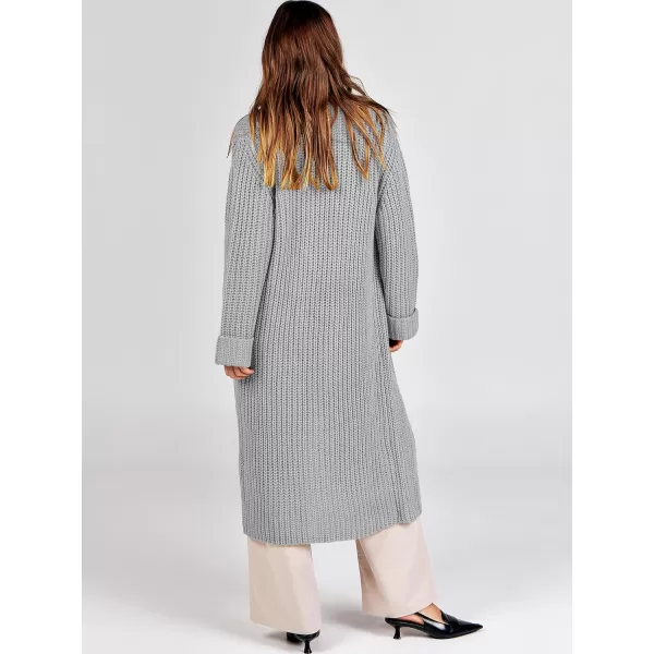 imageANRABESS Women Knit Long Cardigan Long Sleeve Open Front Lapel Oversized Sweater Coat 2023 Fall ClothesGrey