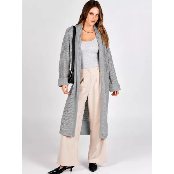imageANRABESS Women Knit Long Cardigan Long Sleeve Open Front Lapel Oversized Sweater Coat 2023 Fall ClothesGrey