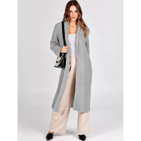 imageANRABESS Women Knit Long Cardigan Long Sleeve Open Front Lapel Oversized Sweater Coat 2023 Fall ClothesGrey
