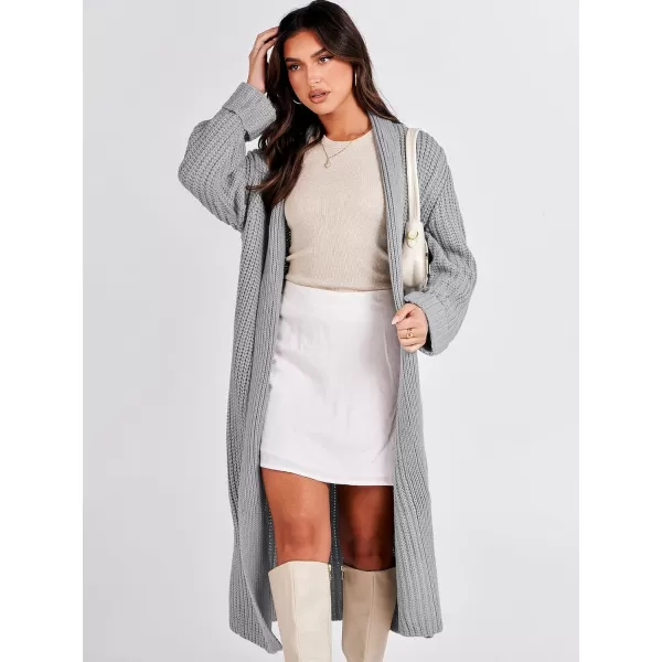 imageANRABESS Women Knit Long Cardigan Long Sleeve Open Front Lapel Oversized Sweater Coat 2023 Fall ClothesGrey