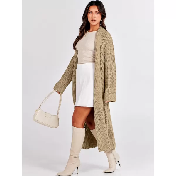imageANRABESS Women Knit Long Cardigan Long Sleeve Open Front Lapel Oversized Sweater Coat 2023 Fall ClothesKhaki